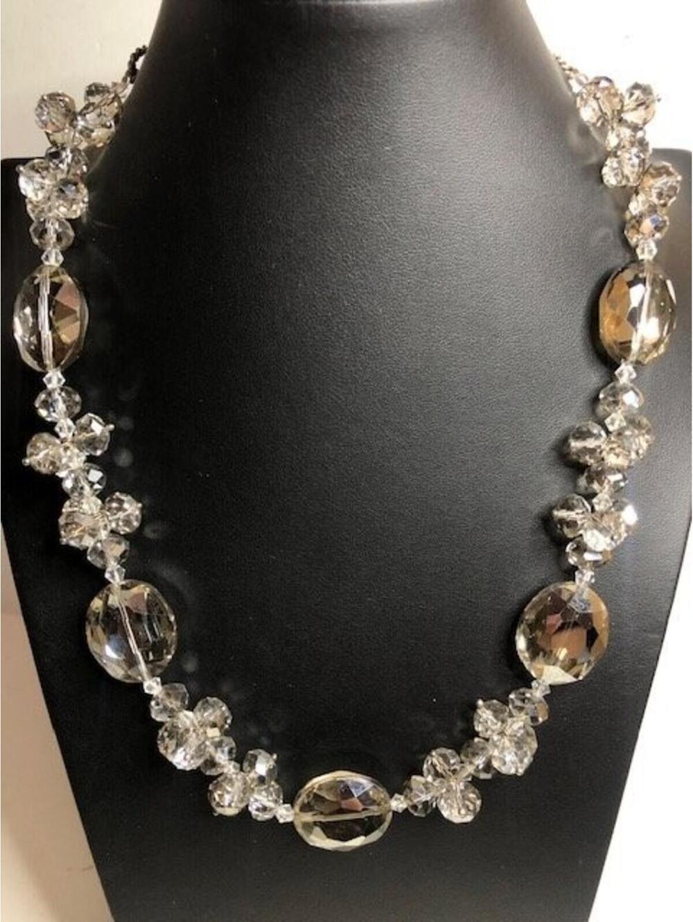 B1225 SR Statement Necklace Clear Smoky Crystal Glass Cluster Choker